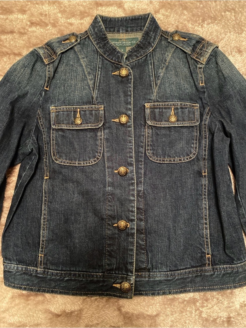 Ralph Lauren Dark Blue Denim Military-Style Jacket with Gold Buttons
